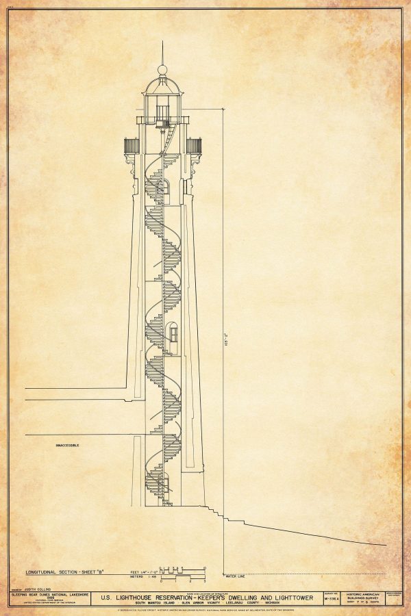 South Manitou Island Lighthouse Blueprint - Lighthouse Print, Maritime Poster, Beach House Decor, Lighthouse Poster, Glen Arbor Lighthouse