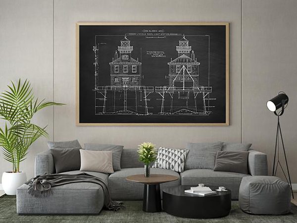 Lincoln Rock Light Station Blueprint - Lighthouse Print, Maritime Poster, Beach House Decor, Lighthouse Poster, Alaska Lighthouse