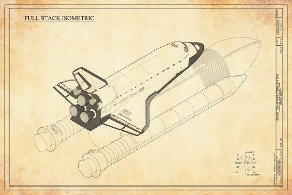 Space Shuttle Blueprint Drawing Poster- Discovery Shuttle Isometric Drawing, Astronaut Poster, NASA Space Shuttle, Space Exploration