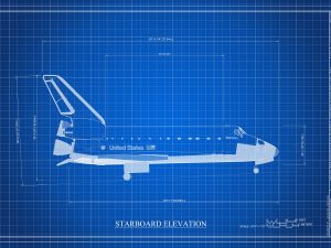 Space Shuttle Starboard Elevation Blueprint Poster- Discovery Shuttle Elevation Drawing, Astronaut Poster, NASA Space Shuttle Poster