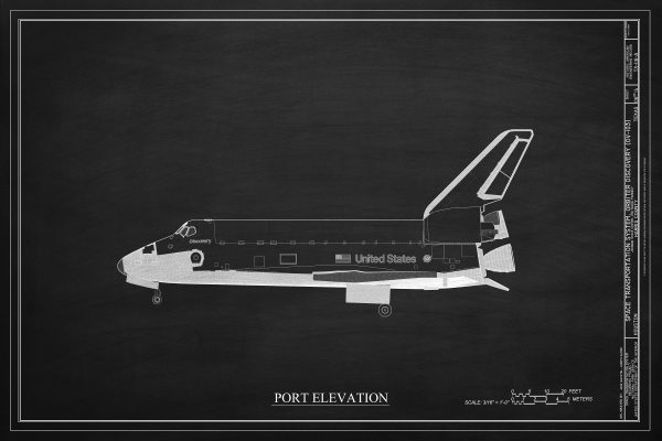 Space Shuttle Discovery Port Elevation Blueprint Poster- Discovery Shuttle Elevation Drawing, Astronaut Poster, NASA Space Shuttle Poster