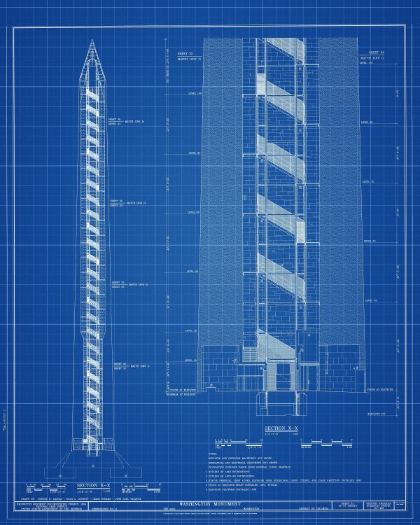 Washington Monument Blueprint - Washington Monument Drawing, Washington DC Architecture, President Art, Home Decor, Blueprint Décor