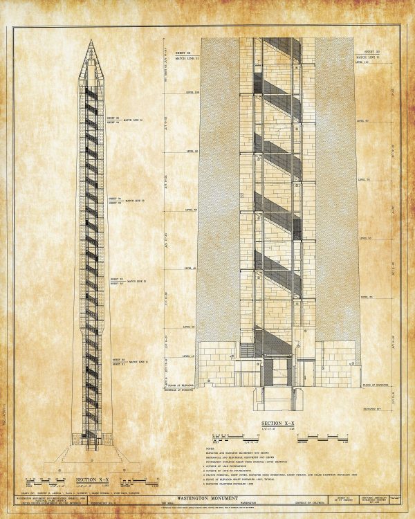 Washington Monument Blueprint - Washington Monument Drawing, Washington DC Architecture, President Art, Home Decor, Blueprint Décor