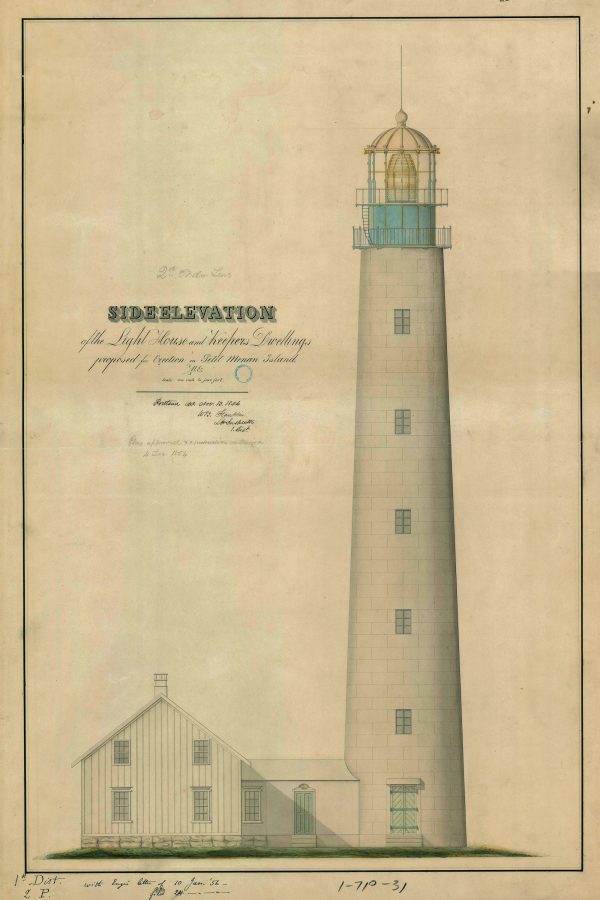 Petit Manan Island Lighthouse Elevation Drawing - Maine Lighthouse, Lighthouse Print, Maritime Poster, Beach House Decor, Lighthouse Poster