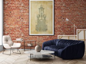 New Haven Outer Breakwater Lighthouse Blueprint – Connecticut Lighthouse, Maritime Poster, Beach House Décor, Lighthouse Poster