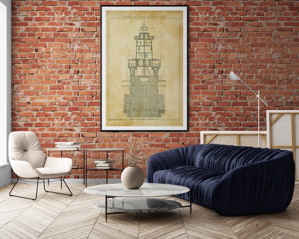 New Haven Outer Breakwater Lighthouse Blueprint - Connecticut Lighthouse, Maritime Poster, Beach House Décor, Lighthouse Poster