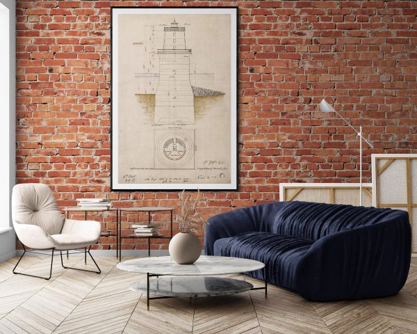 Cape Henry Shoal Lighthouse Blueprint Drawing - Virginia Lighthouse, Lighthouse Print, Maritime Poster, Beach House Decor, Lighthouse Poster