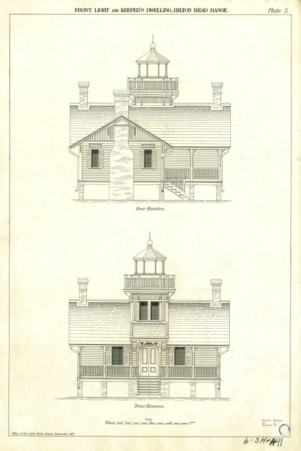 Hilton Head Lighthouse Keeper's Dwelling Blueprint - South Carolina Lighthouse, Maritime Poster, Beach House Décor, Lighthouse Poster