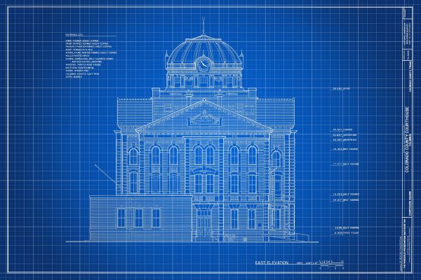 Colorado County Courthouse Elevation Drawing - Court Blueprint, Columbia Colorado Drawing, Law Firm Décor, Blueprint Decor, Lawyer Gift