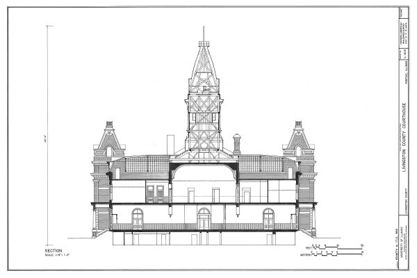 Livingston County Courthouse Blueprint Drawing - Court Blueprint, Illinois Courthouse Drawing, Law Firm Décor, Blueprint Decor, Lawyer Gift