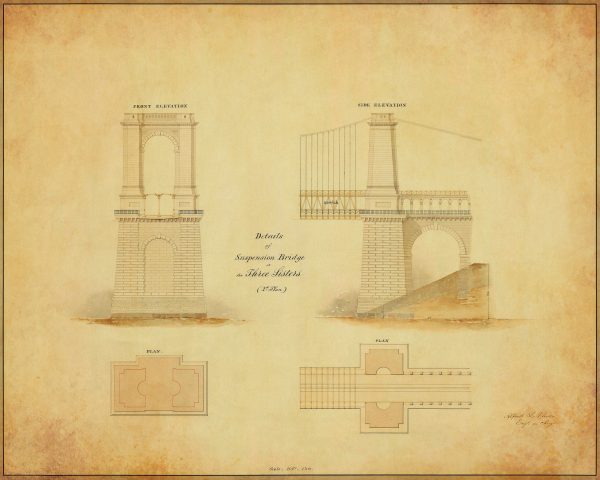 Three Sisters Suspension Bridge Detail Drawing - Poster, Drawing, Bridge Drawing, Bridge Blueprint, Engineer Gift, Potomac River Bridge