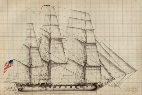 USS Congress Drawing Blueprint - Ship Blueprint, Ship Drawing, Battleship Blueprint, Old Ship Blueprint Poster, Warship Blueprint, 1799 Ship