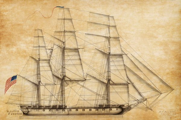 USS Congress Drawing Blueprint - Ship Blueprint, Ship Drawing, Battleship Blueprint, Old Ship Blueprint Poster, Warship Blueprint, 1799 Ship