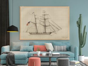 USS Prometheus Drawing Blueprint – Ship Blueprint, Ship Drawing, Battleship Blueprint, Old Ship Blueprint Poster, Warship Blueprint