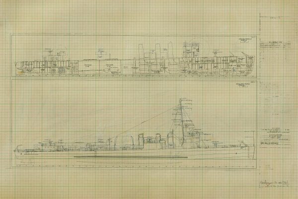 USS Elliot Blueprint - Ship Drawing, Navy Ship Blueprint, Battleship Blueprint, Old Ship Blueprint, Navy Ship Poster, Warship Blueprint