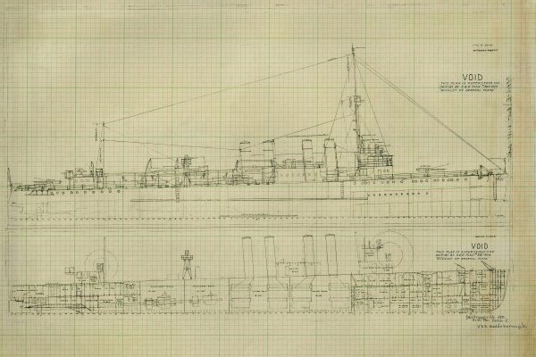 USS Goldsborough Blueprint Drawing - Navy Ship Blueprint, Battleship Blueprint, Old Ship Blueprint, Navy Ship Poster, Warship Blueprint