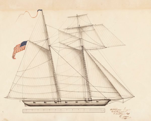 US Schooner Lynx Drawing Blueprint - Ship Blueprint, Ship Drawing, Battleship Blueprint, Old Ship Blueprint Poster, Warship Blueprint