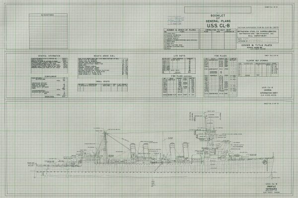 USS Detroit (CL-8) Blueprint Drawing - Navy Ship Blueprint, Battleship Blueprint, Old Ship Blueprint, Navy Ship Poster, Warship Blueprint