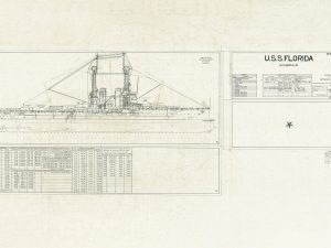 USS Florida (BB-30) Blueprint Drawing – Navy Ship Blueprint, Battleship Blueprint, Old Ship Blueprint, Navy Ship Poster, Warship Blueprint