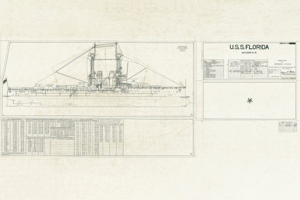 USS Florida (BB-30) Blueprint Drawing - Navy Ship Blueprint, Battleship Blueprint, Old Ship Blueprint, Navy Ship Poster, Warship Blueprint