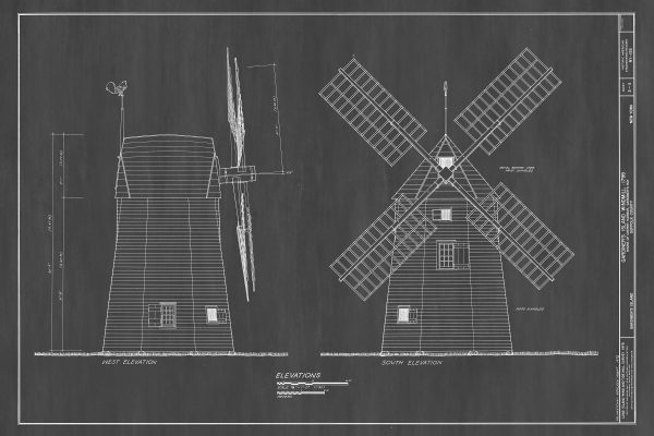 Gardiners Island Windmill Elevation Drawing - 1795 Windmill Poster, Windmill Blueprint, Cabin Decor, New York Windmill, Historic Building