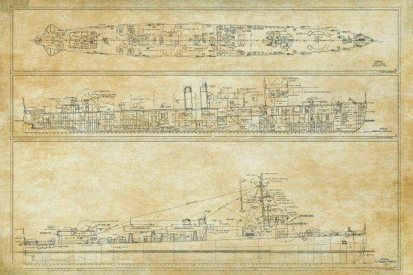 USS George E. Badger Blueprint Drawing - Navy Ship Blueprint, Battleship Blueprint, Old Ship Blueprint, Navy Ship Poster, Warship Blueprint