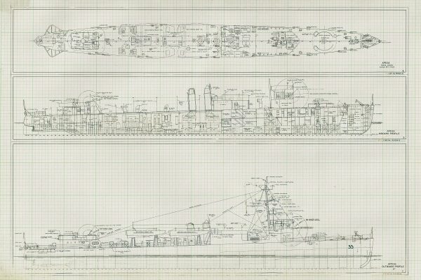 USS George E. Badger Blueprint Drawing - Navy Ship Blueprint, Battleship Blueprint, Old Ship Blueprint, Navy Ship Poster, Warship Blueprint