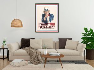 Uncle Sam I Want You For US Army War Poster – World War 1 Print, World War I Poster, War Propaganda Poster, US Army Recruitment Poster