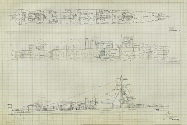 USS Greene Blueprint Drawing - Navy Ship Blueprint, Battleship Blueprint, Old Ship Blueprint, Navy Ship Poster, Warship Blueprint