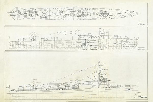 USS Greene Blueprint Drawing - Navy Ship Blueprint, Battleship Blueprint, Old Ship Blueprint, Navy Ship Poster, Warship Blueprint