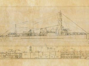 USS Doyen Blueprint Drawing – Navy Ship Blueprint, Battleship Blueprint, Old Ship Blueprint, Navy Ship Poster, Warship Blueprint, WW I