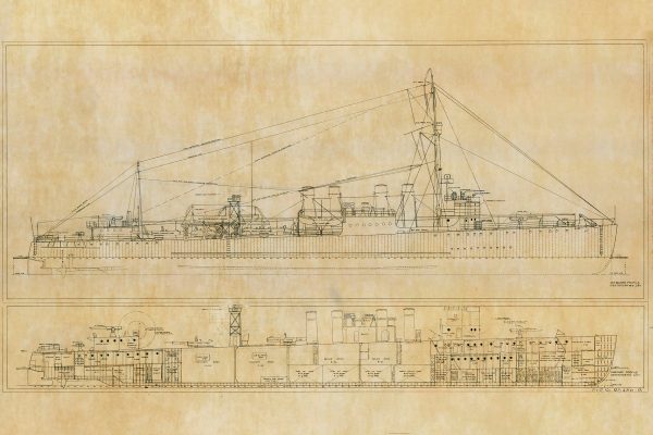 USS Doyen Blueprint Drawing - Navy Ship Blueprint, Battleship Blueprint, Old Ship Blueprint, Navy Ship Poster, Warship Blueprint, WW I