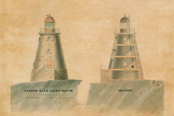 Saddle Back Lighthouse Drawing Blueprint - Maine Lighthouse, Lighthouse Print, Maritime Poster Décor, Lighthouse Poster, Saddleback Ledge