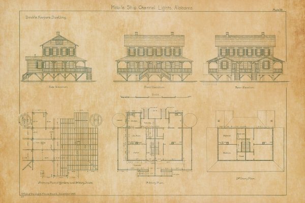 Mobile Bay Lighthouse Blueprint - Middle Bay Lighthouse, Alabama Lighthouse, Lighthouse Print, Maritime Poster Décor, Lighthouse Poster