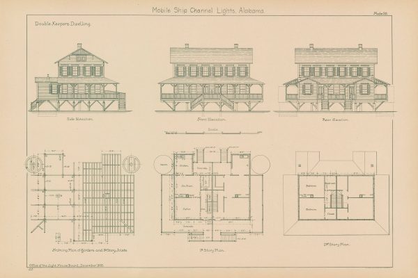 Mobile Bay Lighthouse Blueprint - Middle Bay Lighthouse, Alabama Lighthouse, Lighthouse Print, Maritime Poster Décor, Lighthouse Poster