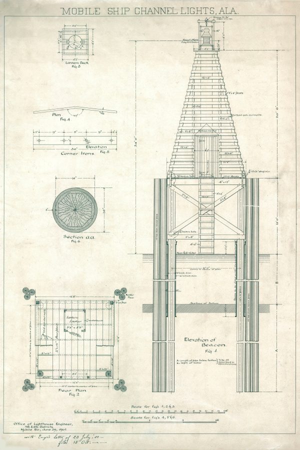 Mobile Ship Channel Lights Blueprint - Mobile Bay Lighthouse, Alabama Lighthouse, Lighthouse Print, Maritime Poster Décor, Lighthouse Poster