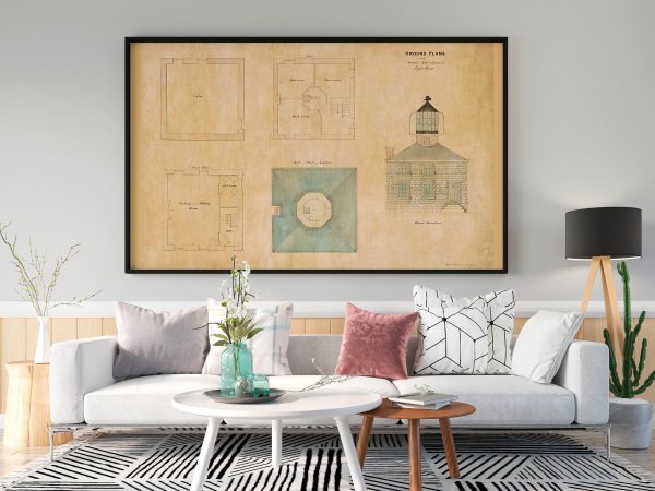 Prudence Island Light Lighthouse Drawing Blueprint - Rhode Island Lighthouse, Lighthouse Print, Maritime Poster Décor, Lighthouse Poster