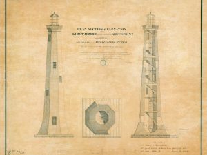 South Pass Lighthouse Section and Elevation Drawing – Gordon’s Island Lighthouse, Lighthouse Print, Maritime Poster, Beach House Decor