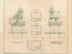 Killick Shoal Lighthouse Plan Elevation Drawing – Killock Shoal, Virginia Lighthouse, Lighthouse Print, Maritime Poster, Beach House Decor