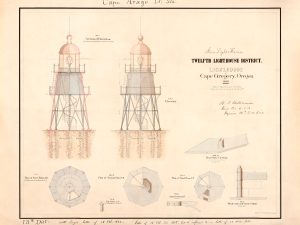 Cape Arago Lighthouse Sectional Elevation Drawing – Cape Gregory Light, Oregon Lighthouse, Lighthouse Print, Beach House Maritime Decor