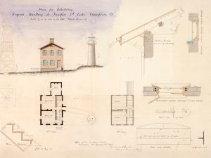 Juniper Island Lighthouse Elevation Drawing – Twin Lights Lighthouse, Lighthouse Print, Maritime Poster, Beach House Decor, Keeper Dwelling