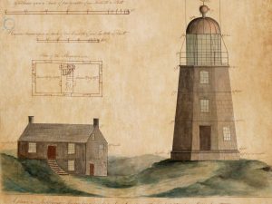 Tarpaulin Cove Light Lighthouse Elevation Drawing – Keeper Dwelling, Massachusetts Lighthouse Print, Maritime Poster, Beach House Decor,