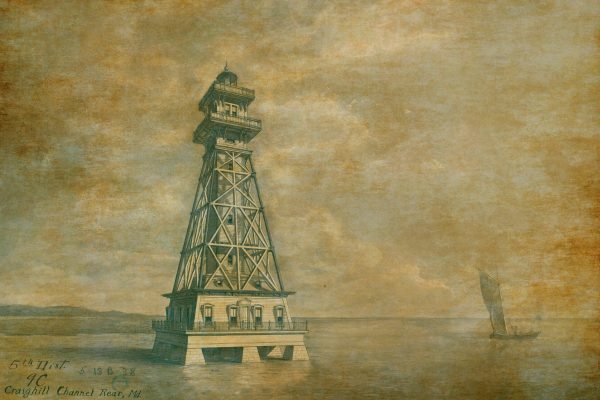 Craighill Channel Rear Lighthouse Drawing Blueprint - Maryland Lighthouse, Lighthouse Print, Maritime Poster Décor, Lighthouse Poster