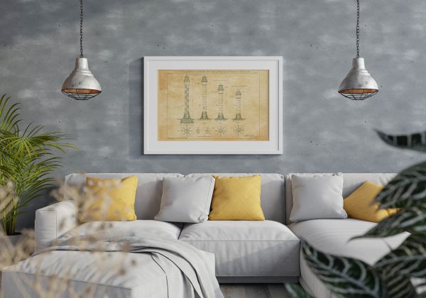 Wisconsin and Michigan Lighthouse Towers Drawings - Lighthouse Collection, Lighthouse Print, Maritime Poster Décor, Lighthouse Poster