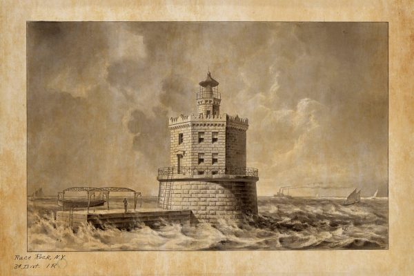 Race Rock Light Lighthouse Drawing - New York Lighthouse, Lighthouse Print, Maritime Poster Décor, Lighthouse Poster, Nautical Decor