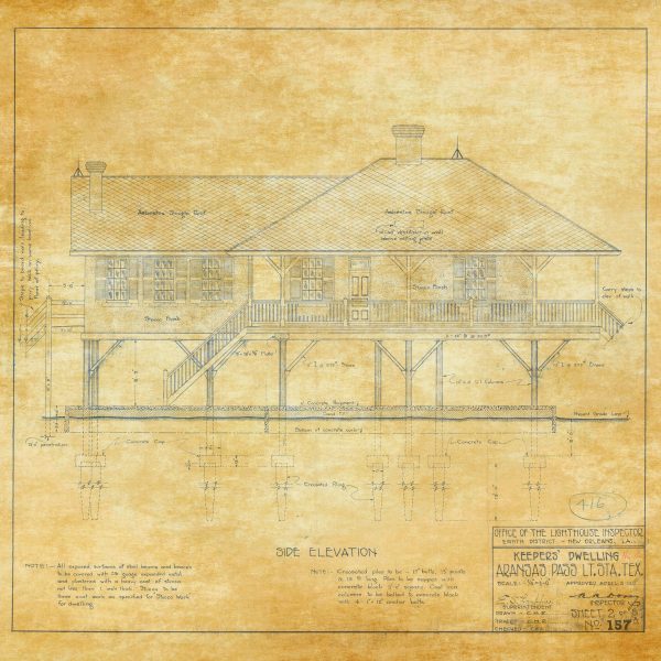 Aransas Pass Light Station Drawing Blueprint - Texas Lighthouse, Lydia Ann Lighthouse Poster Print, Maritime Poster, Beach House Decor