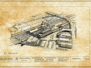 Harrisburg Pennsylvania Railroad Station Drawing – Railroad Poster, Railroad Station Blueprint, Harrisburg Station, Historic Building