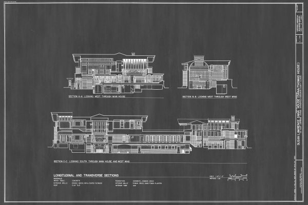 Dana–Thomas House Elevation Drawing - Frank Lloyd Wright House Design Poster, House Blueprint, Home Décor, Illinois Historic Building