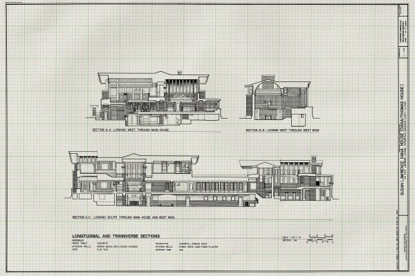 Dana–Thomas House Elevation Drawing - Frank Lloyd Wright House Design Poster, House Blueprint, Home Décor, Illinois Historic Building