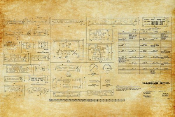 USS Kearsarge & Kentucky Signage Blueprint - Navy Ship Blueprint, Old Battleship Blueprint, Navy Ship Poster Blueprint, Warship Blueprint